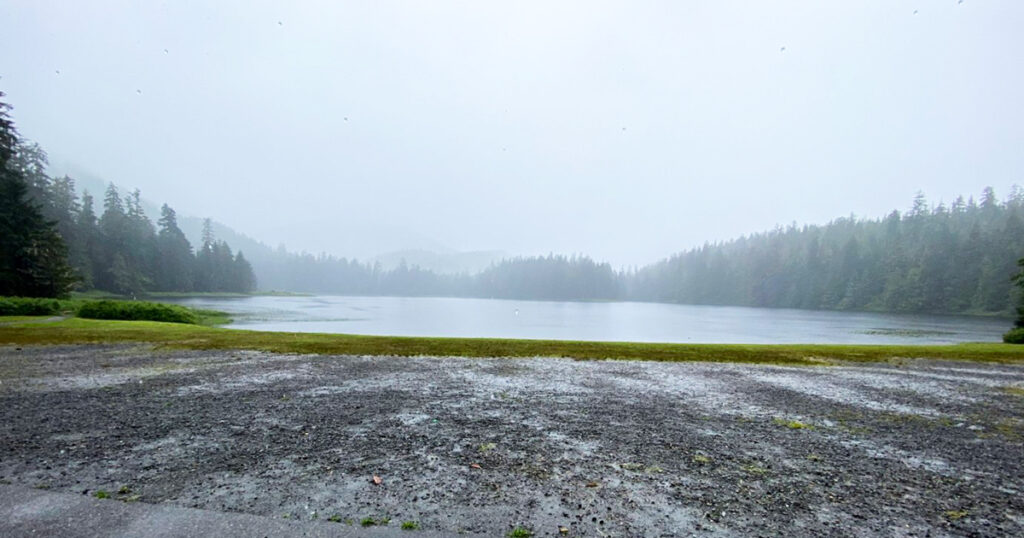 Ward Lake on a wet day